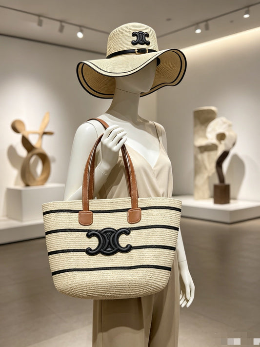 Celine Tote Bag & Hat Set Plant Grass 209736
