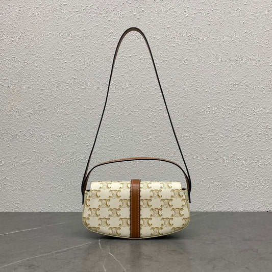Celine Tabou Clutch on Strap Triomphe Beige Brown Canvas & Calfskin