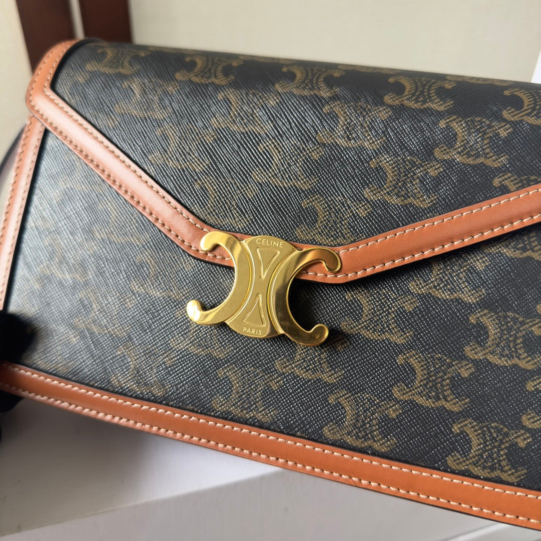 Celine Enveloppe Bag Brown Black Triomphe Canvas