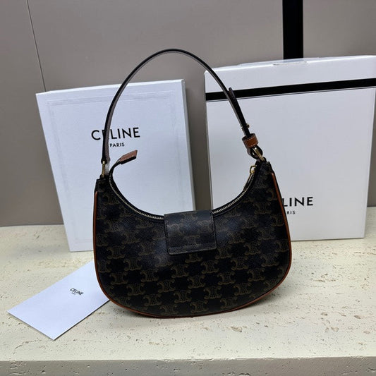 Celine Medium Ava Triomphe Shoulder Bag Brown Black Smooth Calfskin