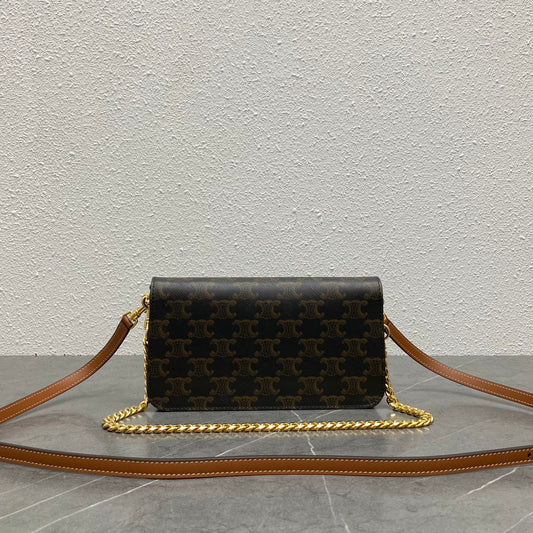 Celine Multipochette Triomphe Black Brown Canvas & Calfskin