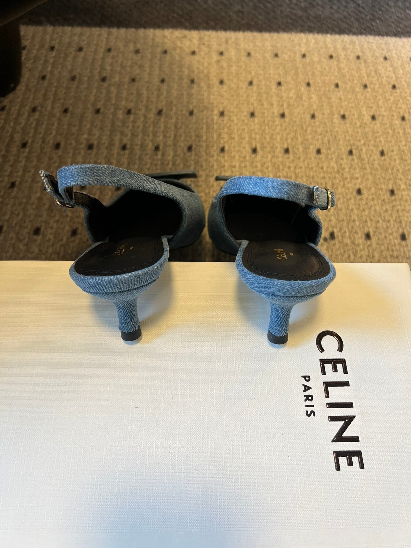 Celine Signature Slingback 5cm Blue Denim 619638