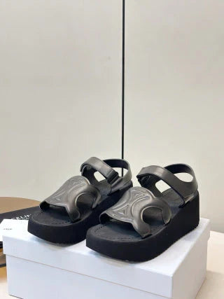 Celine 26 Triomphe Platform Sandals Sheepskin 771077