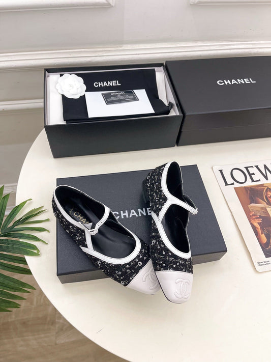 Chanel 2026 Mary Jane Flats Leather Sheepskin Tweed 831380