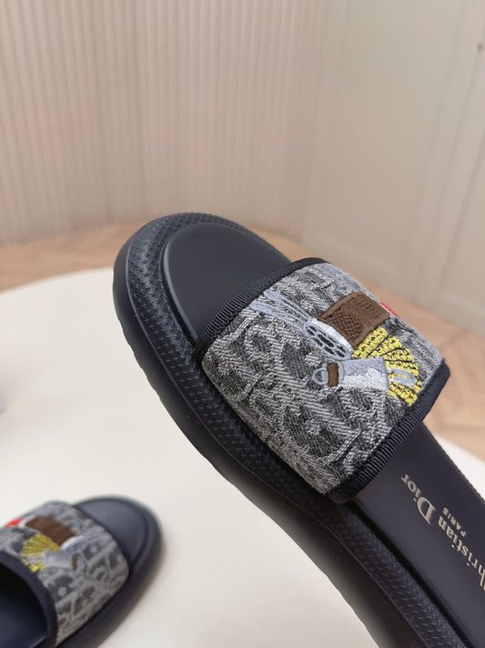 CD 26s Slippers Black Canvas Lambskin 643802