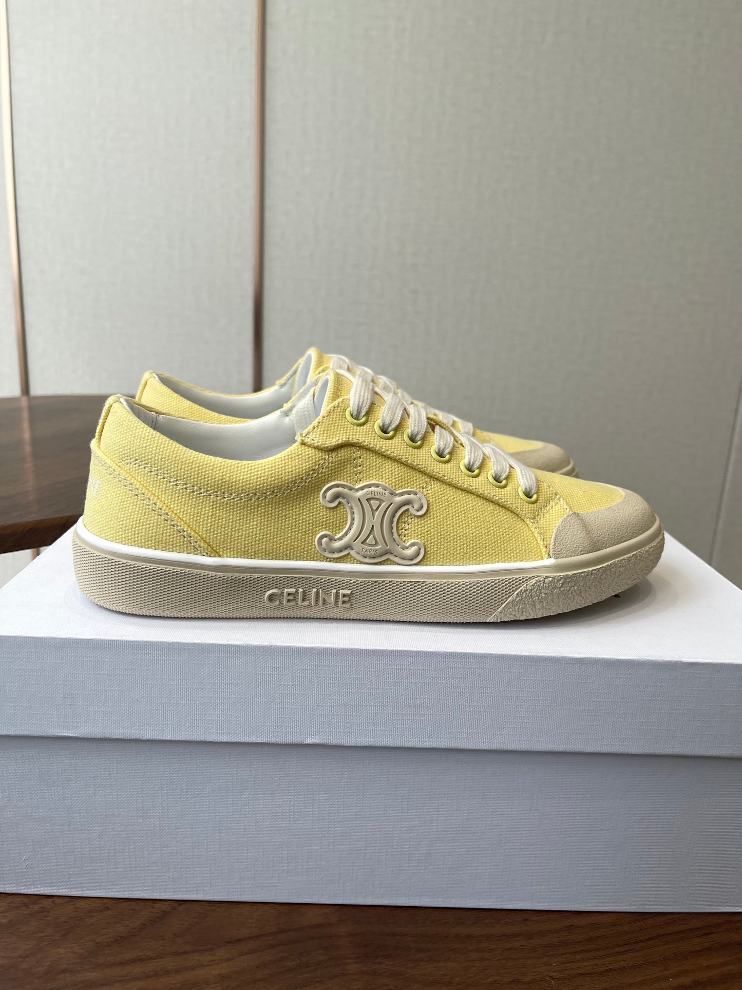 Celine Alan Sneakers Light Yellow Canvas Rubber 790668