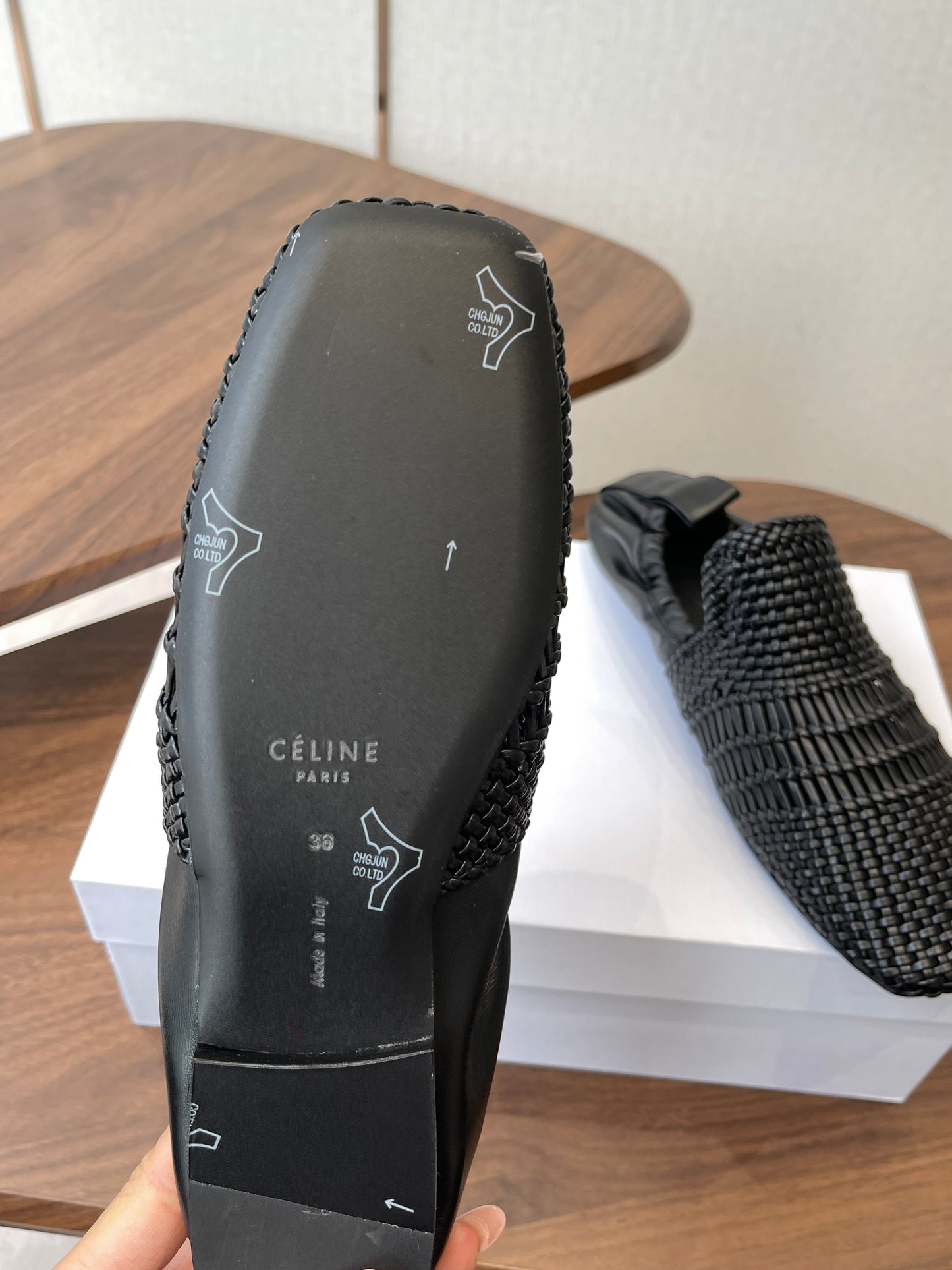 Celine Ballet Lace-Up Shoe Black Woven Lambskin 790673