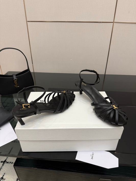 Celine 26s Sandal Triomphe 5cm Black Lambskin 894271