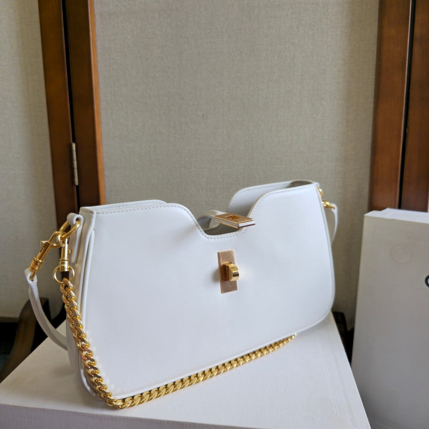 Celine Camille 16 Soft Shoulder Bag Smooth White Calfskin