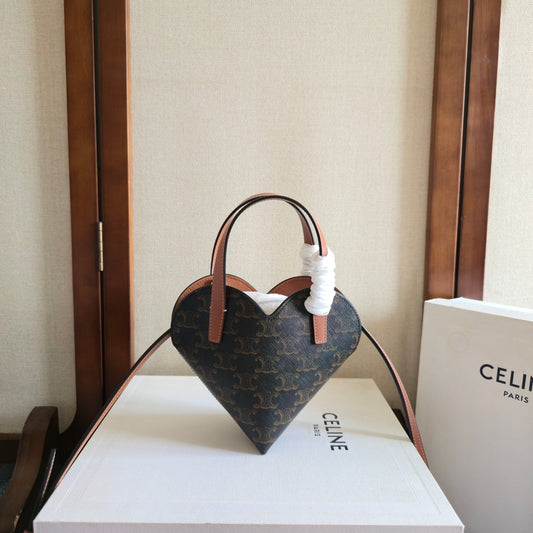 Celine Heart-shaped Mini Bag Brown Black Triomphe Canvas Lambskin