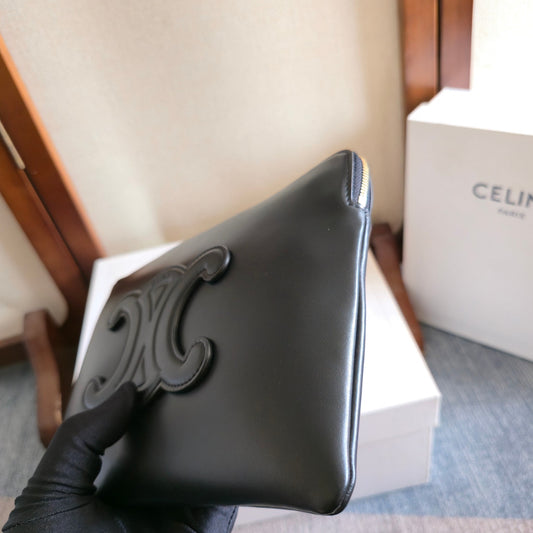 Celine Triomphe Wristlet Clutch Black Leather