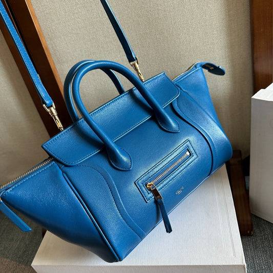 Celine Small Smiling New Luggage Blue Lambskin