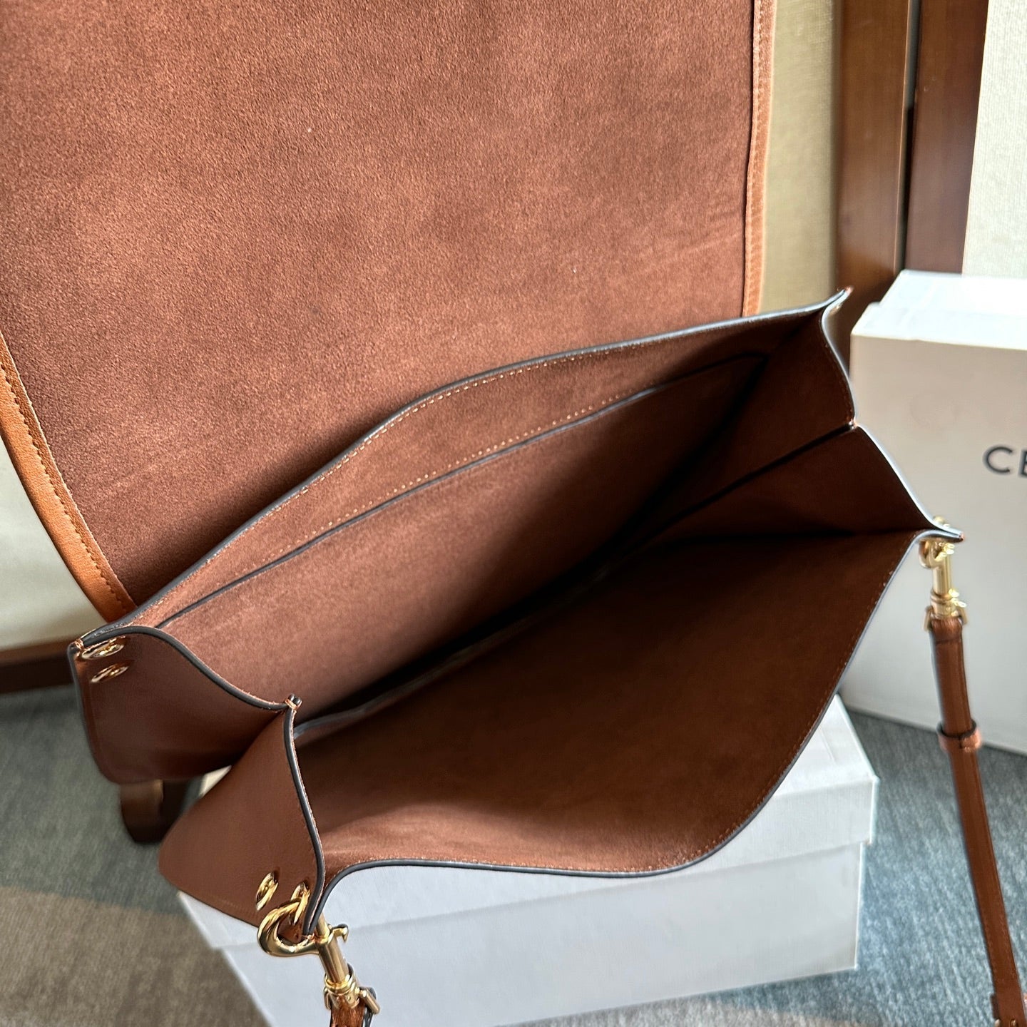 Celine Besace Soft Triomphe Bag Brown Lambskin