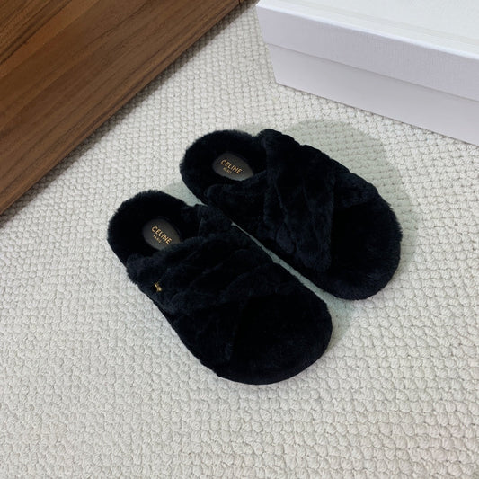 Celine 26s Cross-Strap Sandals In Black Wool