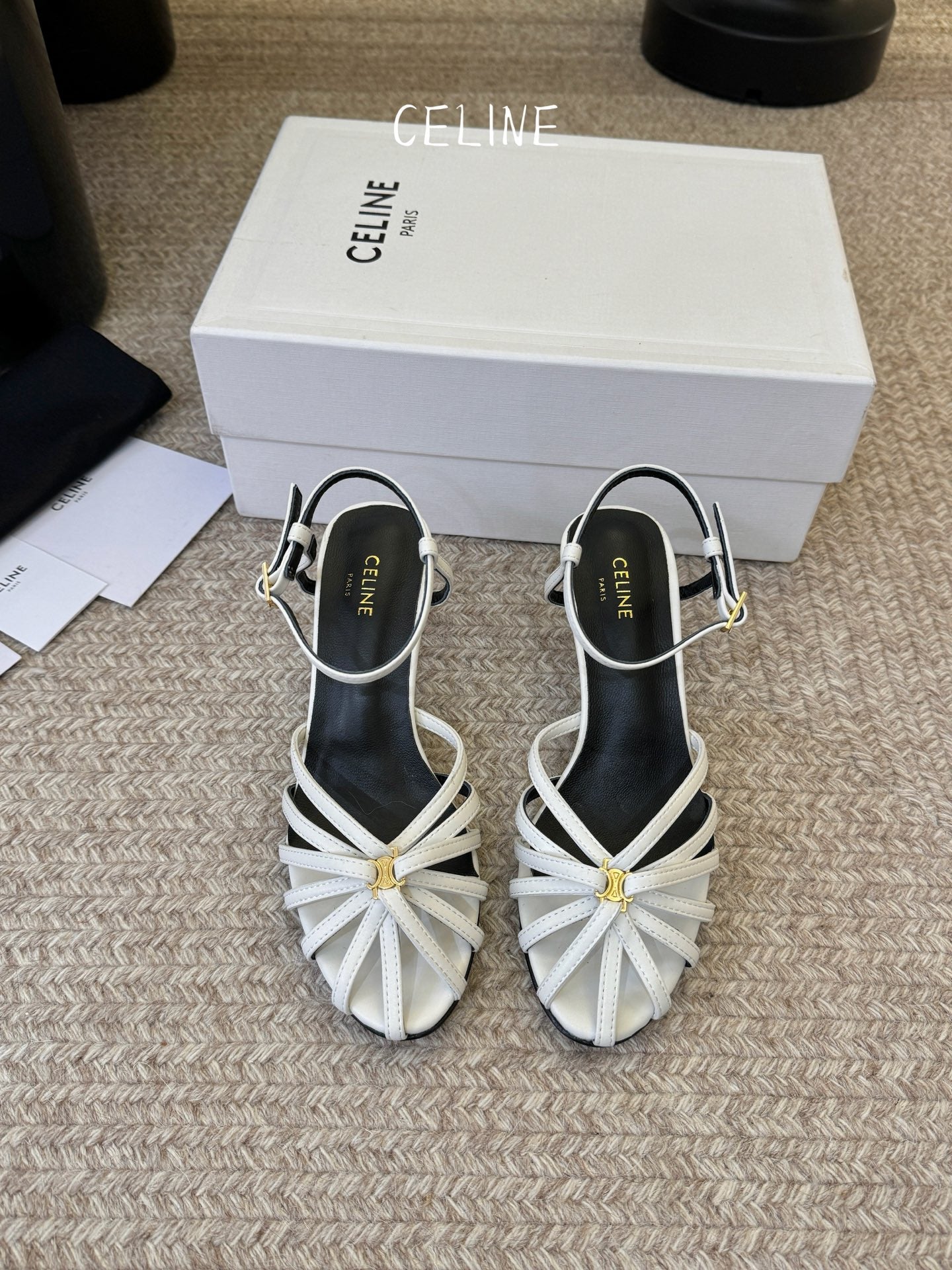 Celine Triomphe Sandal 6.5cm White Lambskin 835890