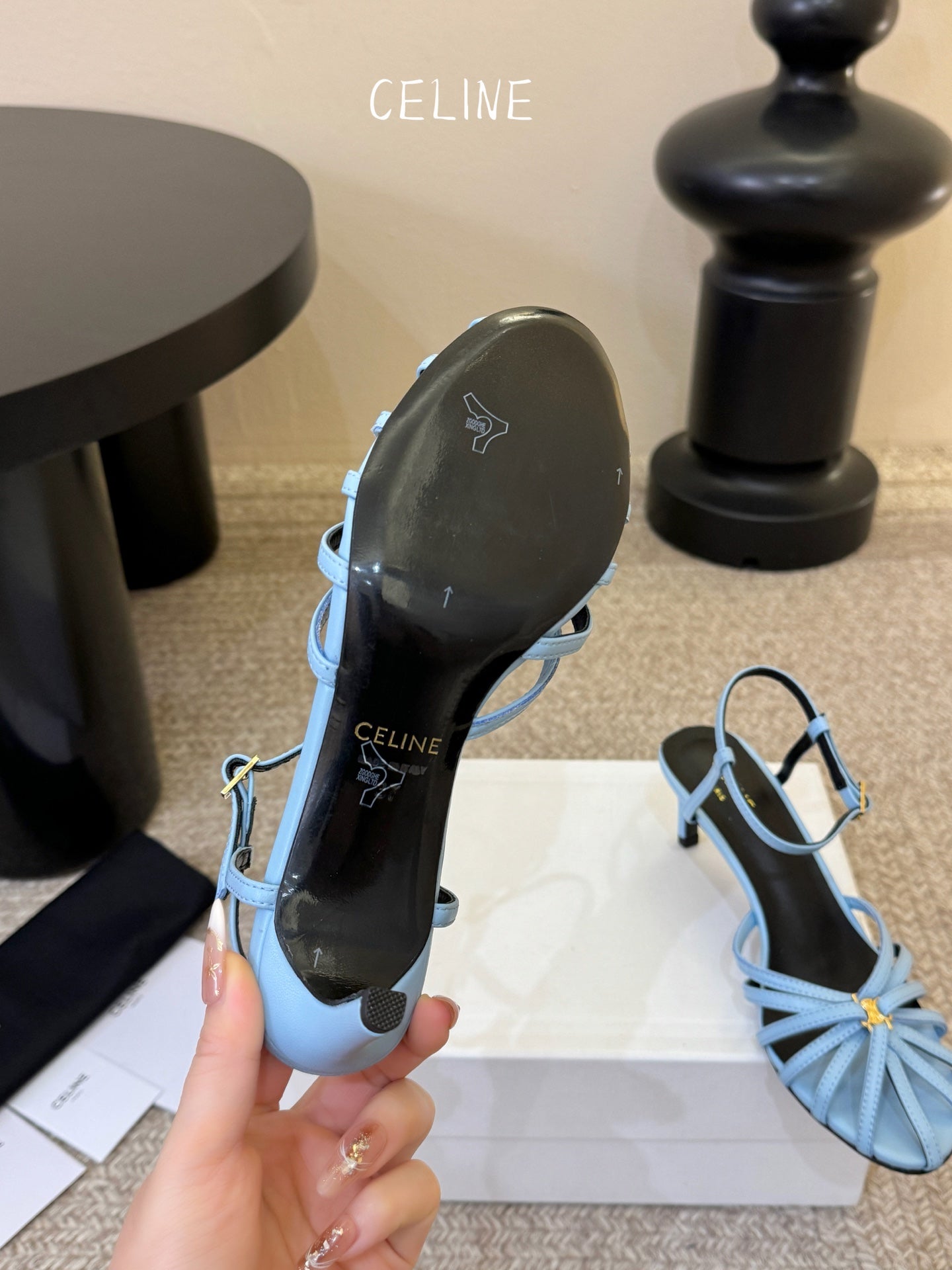 Celine Triomphe Sandal 6.5cm Light Blue Lambskin 835894