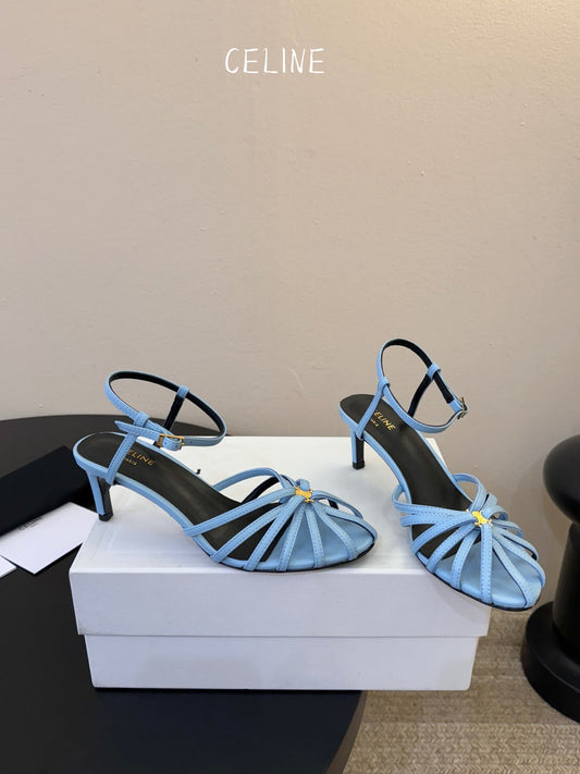 Celine Triomphe Sandal 6.5cm Light Blue Lambskin 835894