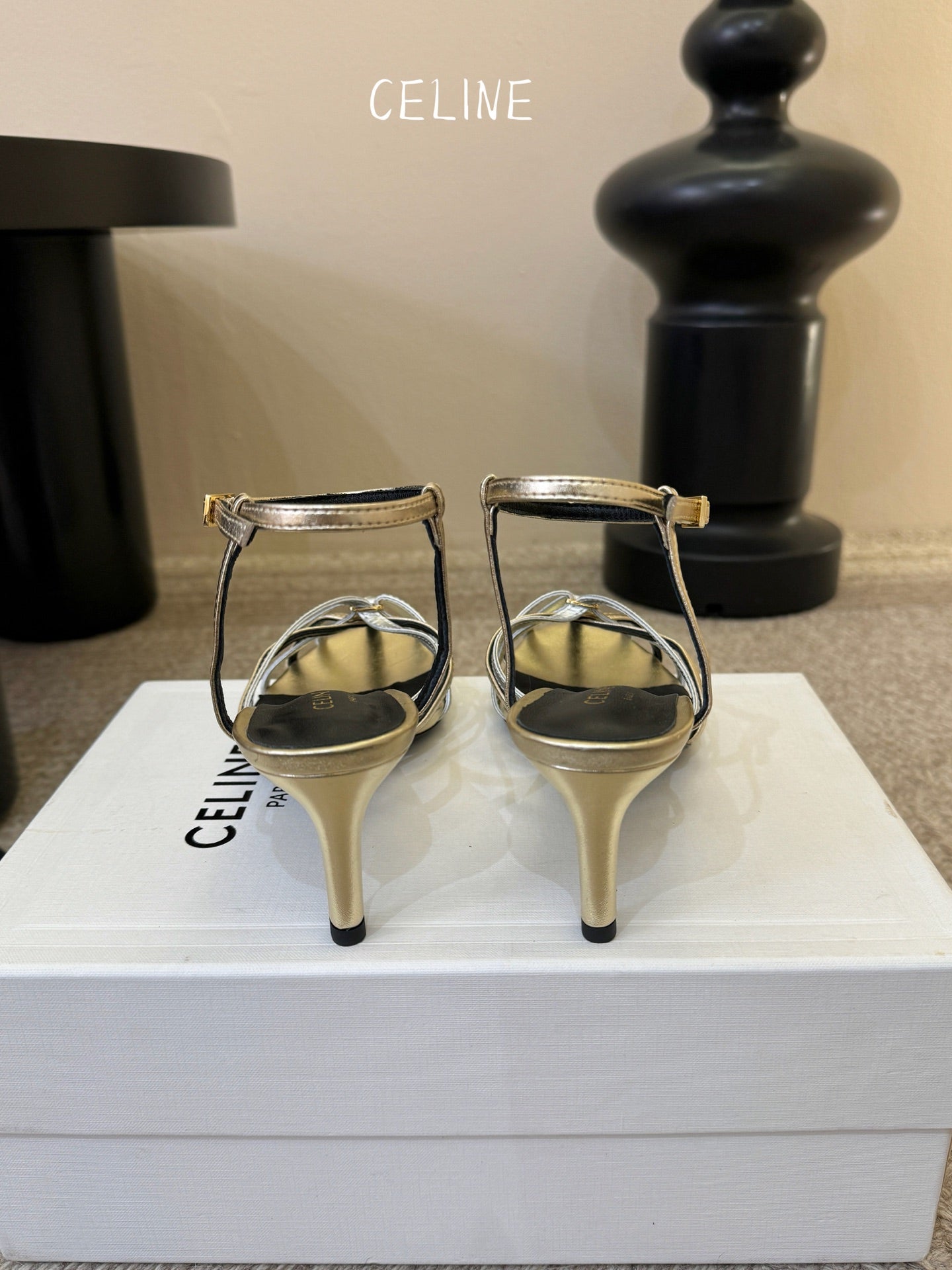 Celine Triomphe Sandal 6.5cm Sliver Laminated Lambskin 835895