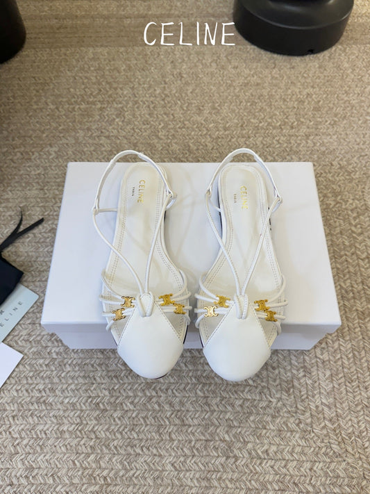 Celine Triomphe Strappy Flat Sandals White Lambskin 934182