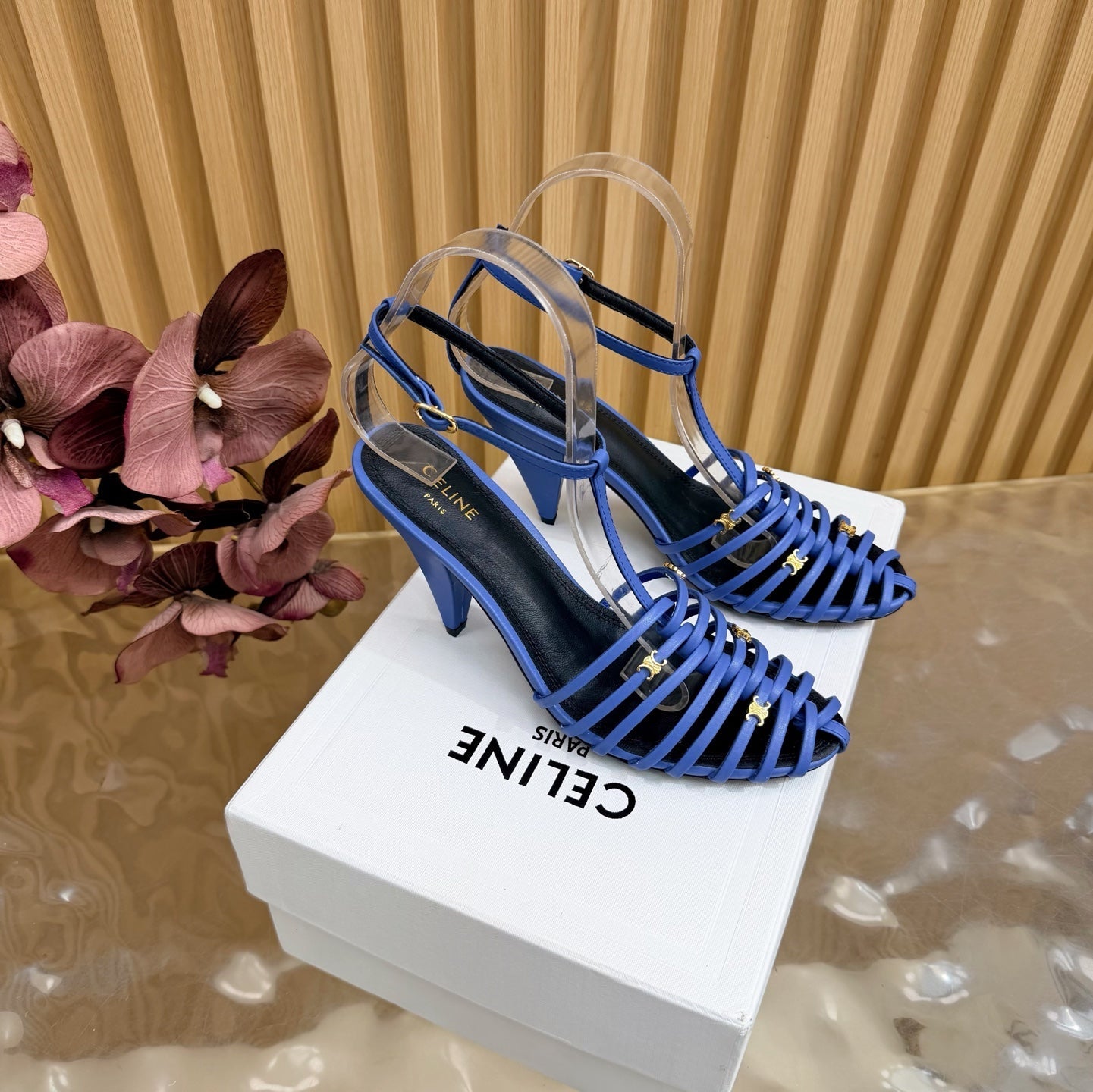 Celine 26s Cage Heeled Sandals Blue Lambskin 898119