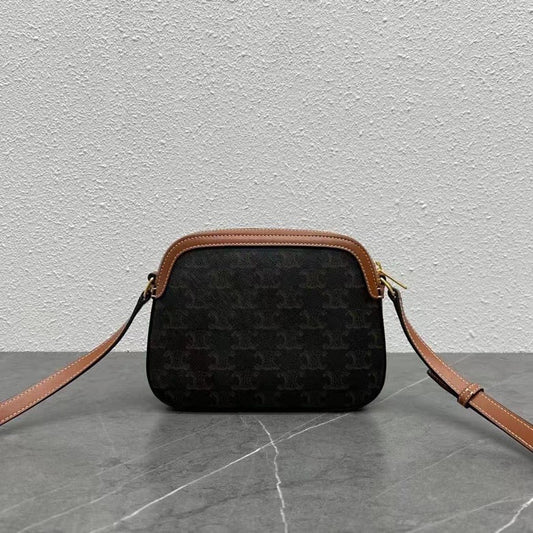 Celine Camera Bag 20 Bag Triomphe Black Brown Canvas & Calfskin