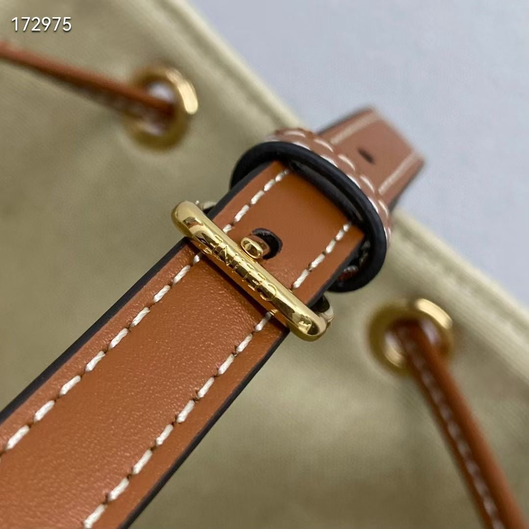 Celine Micro Sailor Bucket Bag with Anchor Embroidery Beige Brown Calfskin Textile