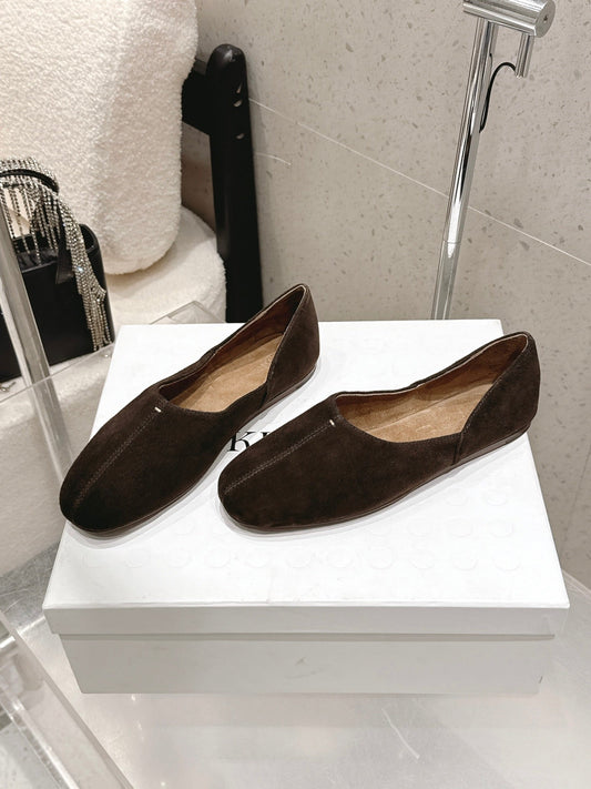 Celine 26s Flat Shoes In Dark Brown Suede