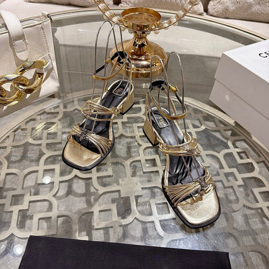 Celine Clémence Heeled Sandal 4cm Gold Sheepskin 941491