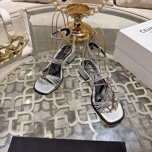 Celine Clémence Heeled Sandal 4cm Sliver Sheepskin 941492