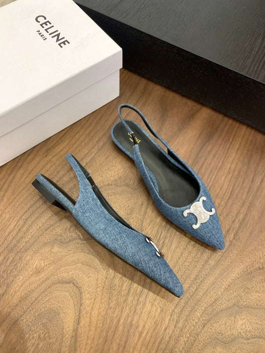 CL Alma Triomphe Slingback Flat In Blue Denim 318795
