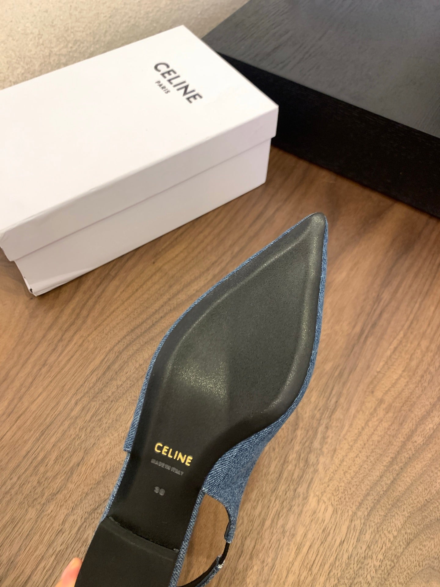 CL Alma Triomphe Slingback Flat In Blue Denim 318795
