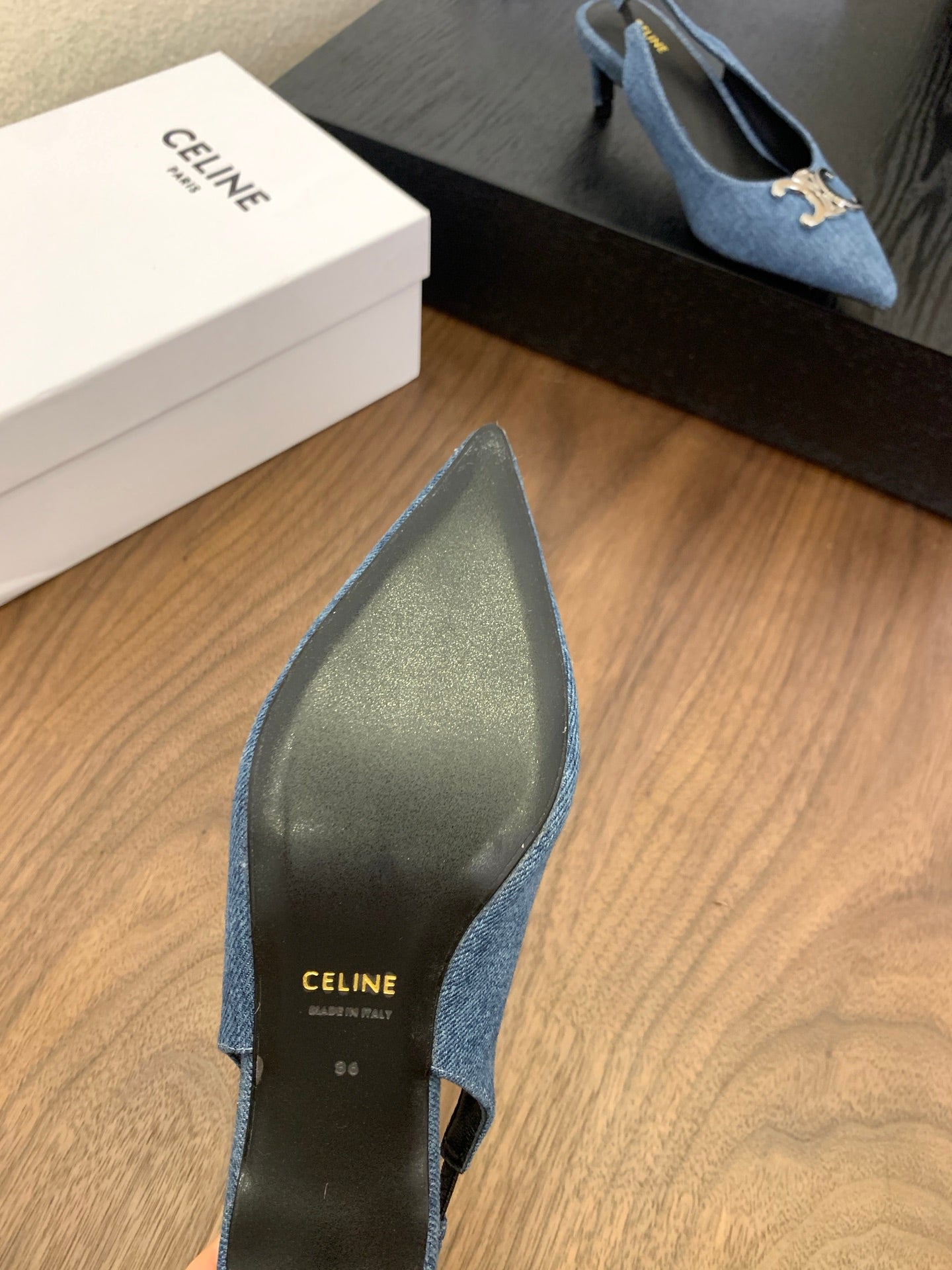 CL Alma Triomphe Slingback 50mm In Blue Denim 318794