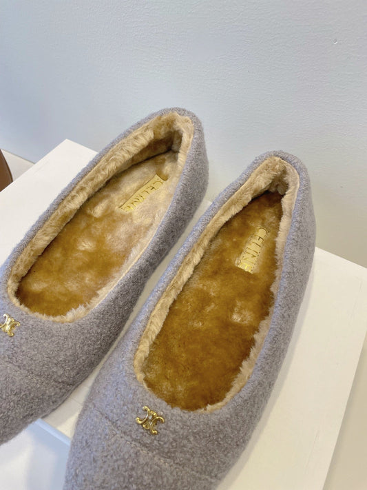Celine 26s Flat Shoes In Lavender Grey Wool