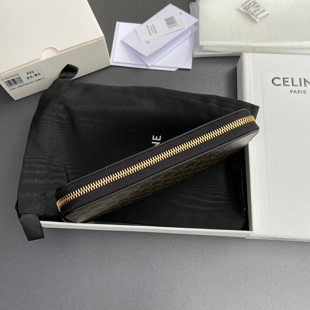 TRIOMPHE Large Zipped Wallet Black Canvas & Cowhide