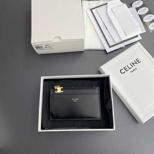 TRIOMPHE Zipped Card Holder Charms Black Leather