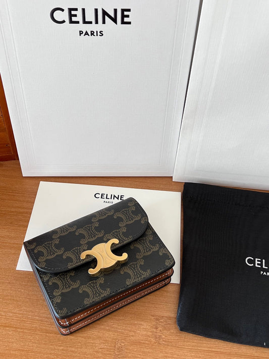TRIOMPHE Business Card Holder Tan Cowhide GHW