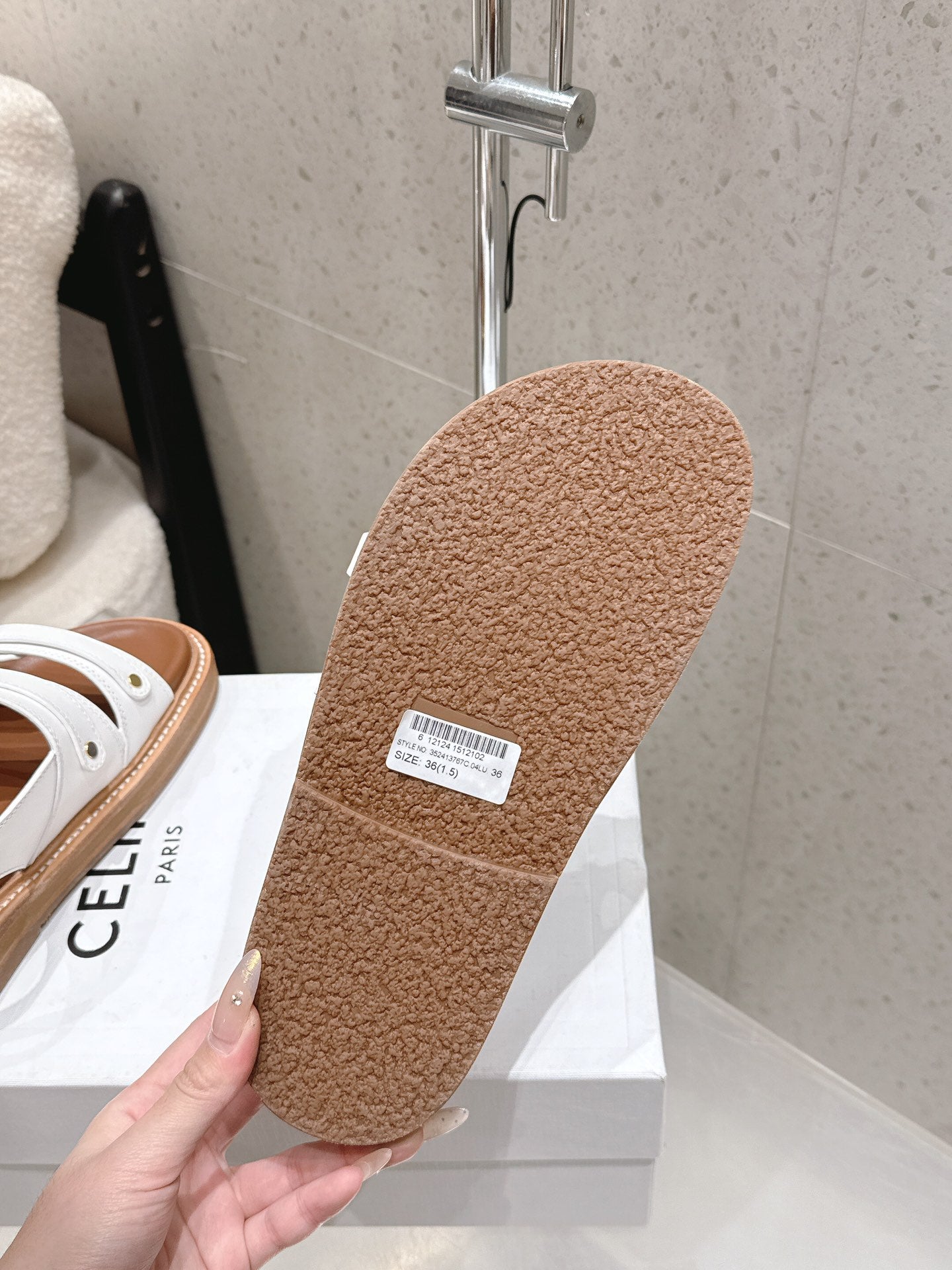 Celine Tippi Triomphe Sandals White Brown Calfskin 610941