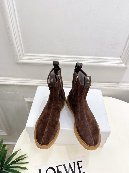 Celine 26s Flow Zipped Ankle Boots Coffee Suede 947591