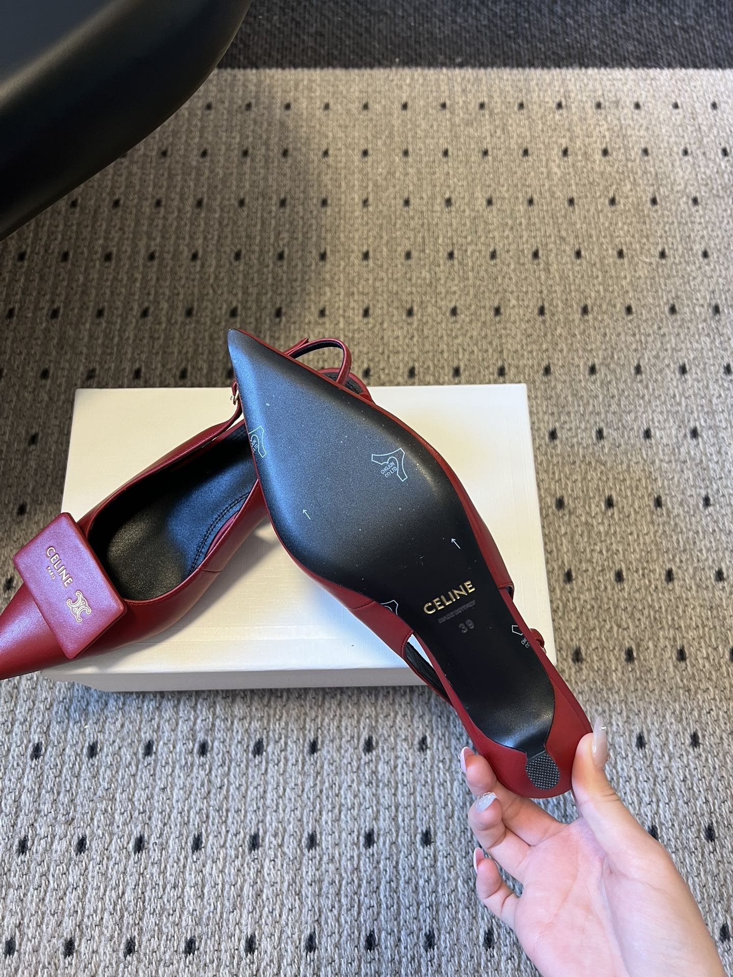 Celine 26 Pointed-Toe Slingback Red Sheepskin 619635