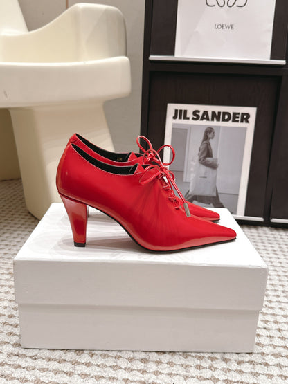 Celine 26 Square Toe Lace-up Oxford Heels 85 Red in Lambskin 813302