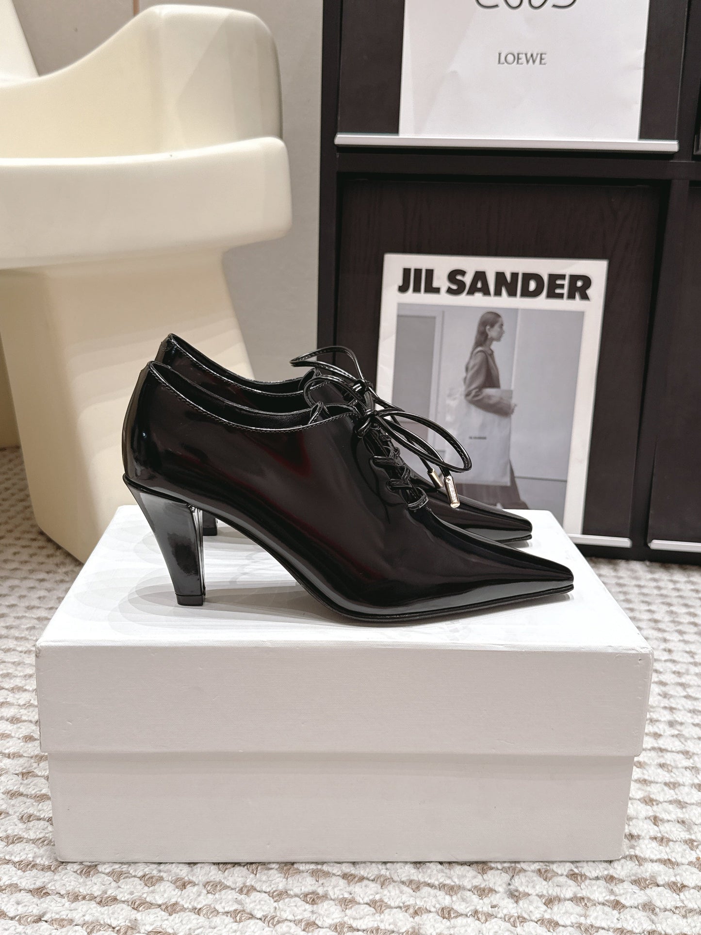 Celine 26 Square Toe Lace-up Oxford Heels 85 Black in Lambskin 813303
