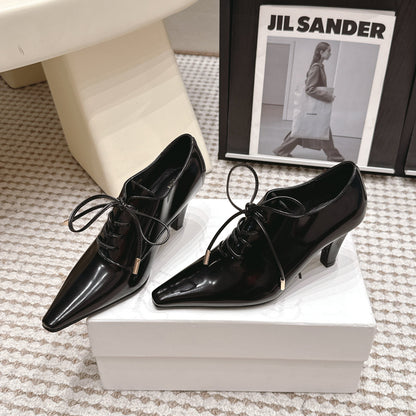 Celine 26 Square Toe Lace-up Oxford Heels 85 Black in Lambskin 813303