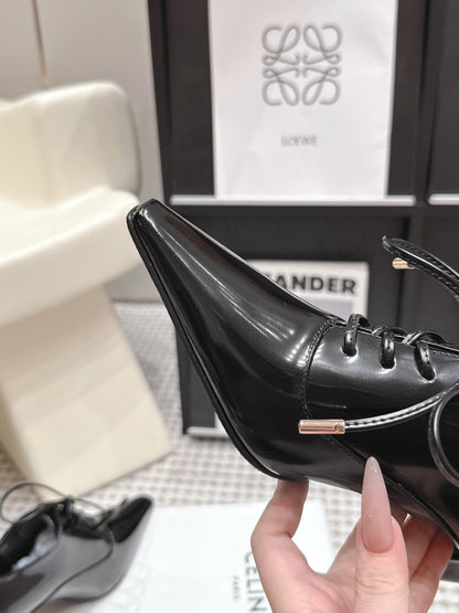 Celine 26 Square Toe Lace-up Oxford Heels 85 Black in Lambskin 813303