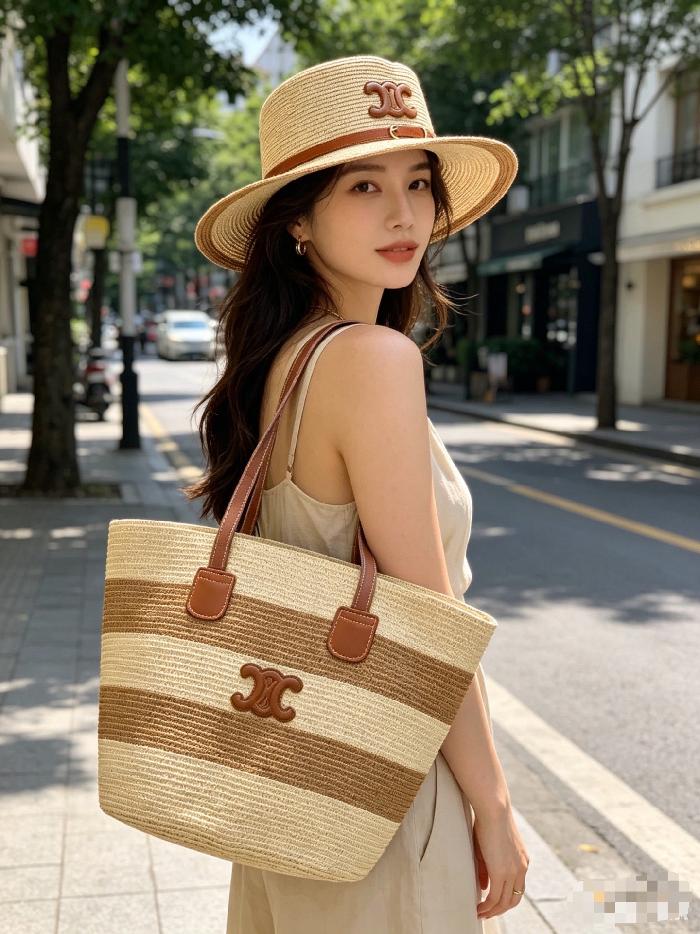 Celine Tote Bag & Hat Set Plant Grass 209745