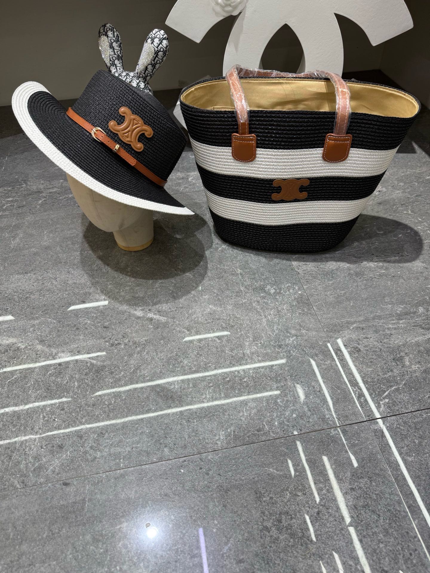 Celine Tote Bag & Hat Set Plant Grass 209745