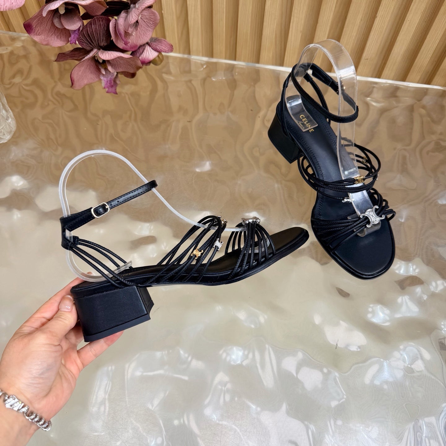 CE Clémence Triomphe Heeled Sandals Black Leather 949370