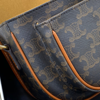 Celine Medium Folco Bag In Triomphe Canvas And Calfskin