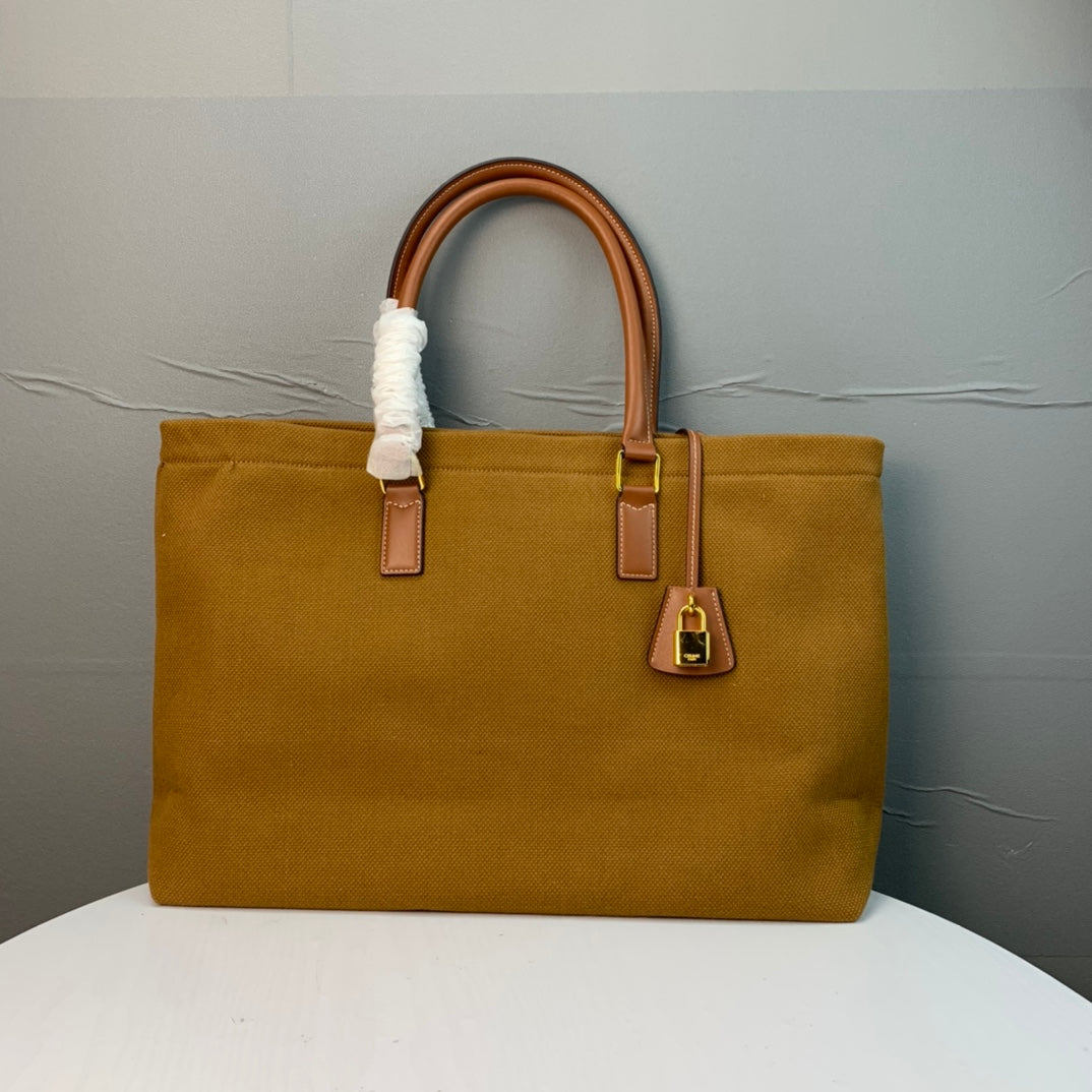Celine Cabas Tote Brown Canvas 142093