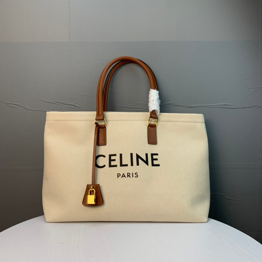 Celine Cabas Tote Cream Canvas 142094