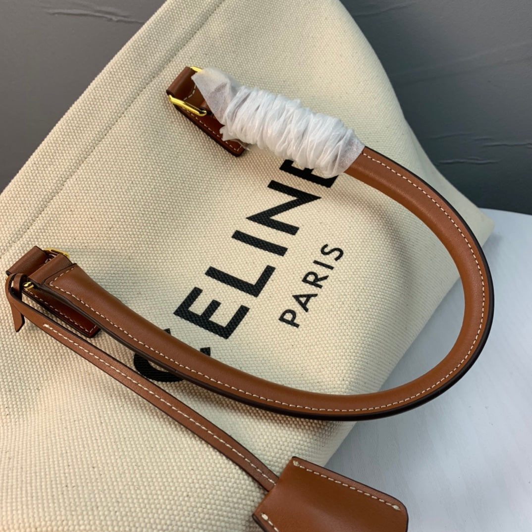 Celine Cabas Tote Cream Canvas 142094